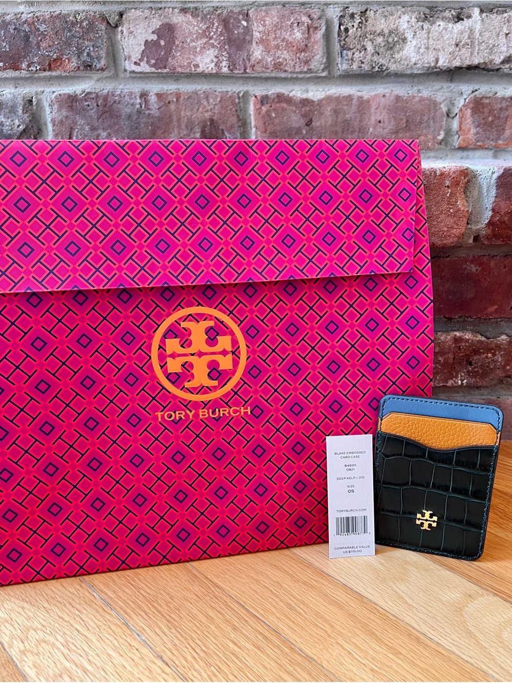 Tory Burch Deep Kelp Green Croc Embossed Card Case NWT